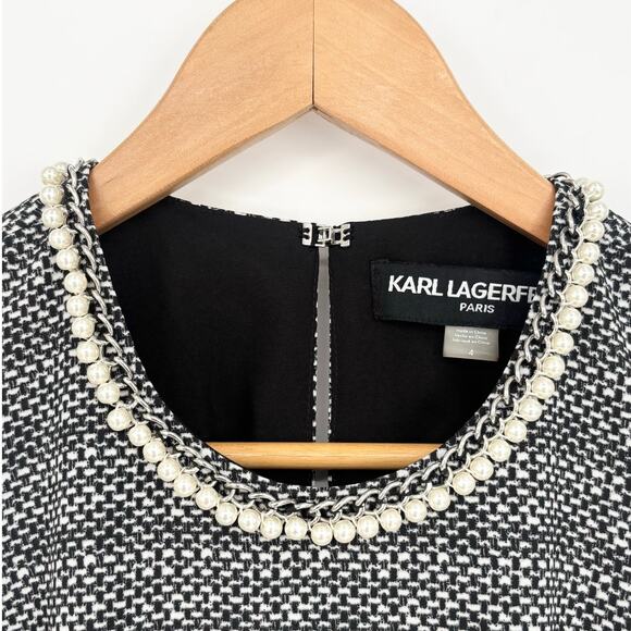 Karl Lagerfield Paris NWT Black and White Pearl Collar Swing Dress Size 4 - Picture 6 of 9